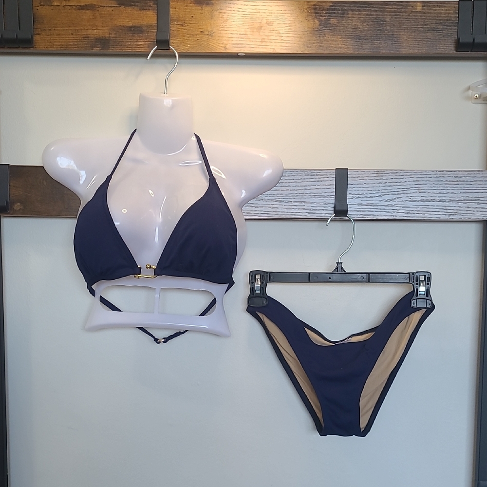 BCBGMaxAzria Navy Gold-Accent Triangle Bikini Set